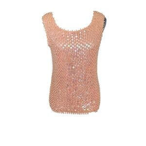 Vintage Sequin Beaded  Top Sleeveless Party Shimmery Blouse Size M
